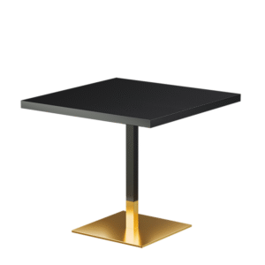 Kavinės stalas Omega kvadratine koja ir medžio lukšto stalviršiu